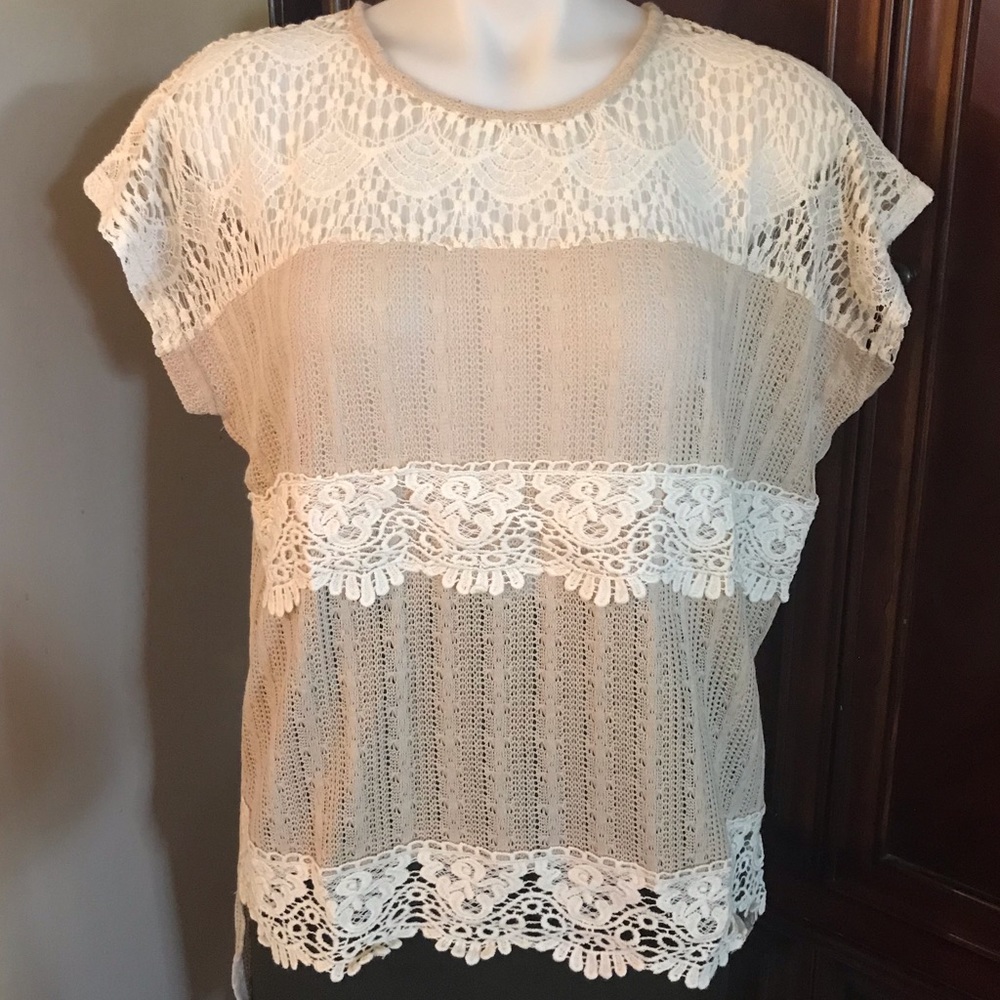 🆕 a’reve Beige Lace Asymmetrical Blouse-Sm